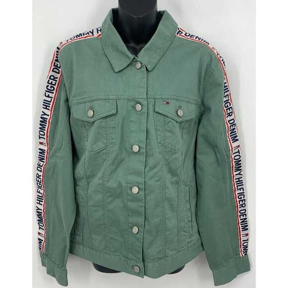 Tommy Hilfiger Denim Jacket Size XXL Extra Extra Large Green Button Women New - Picture 1 of 7